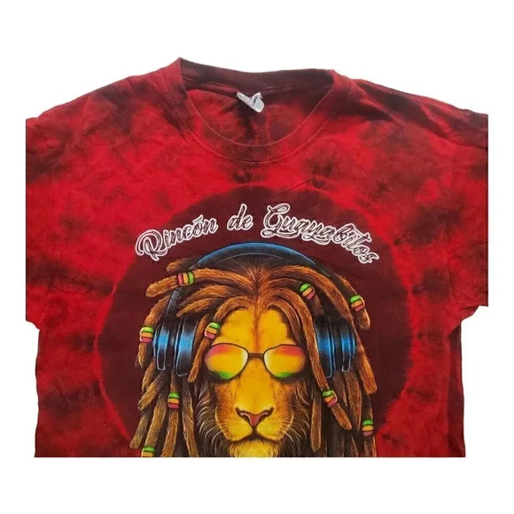 Rasta Lion Graphic Reggae Shirt Mens Size Large Red Tie  Dye Mexico Vacation Tee - Picture 6 of 10